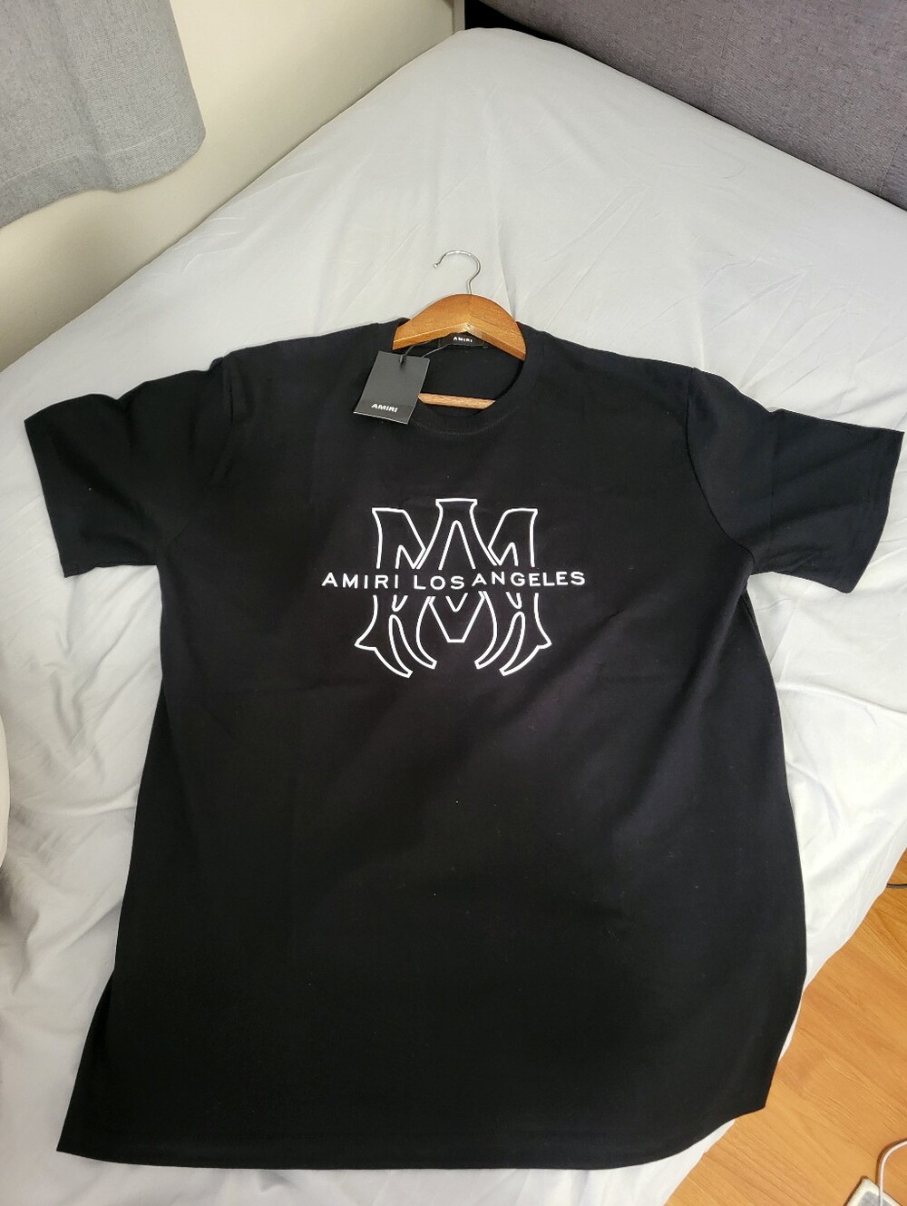 AMIRI Black Crewneck T-Shirt with White Los Angeles Logo
